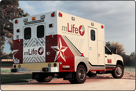 This is a photo of the mLife mobile healthcare research vehicle at sunset.